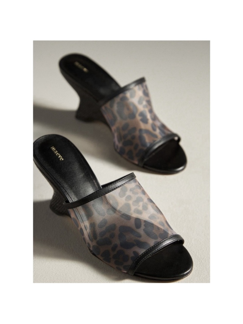 Maeve Leopard Mesh Mule Wedges